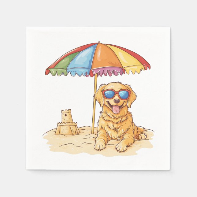 Golden Retriever Beach Dog Napkin (Front)