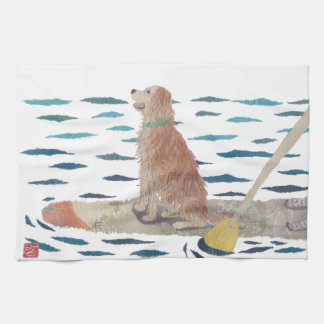 Golden Retriever, Beach Dog, Paddle Board Tea Towel