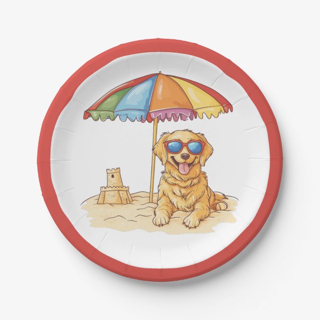 Golden Retriever Beach Dog Paper Plate (Front)