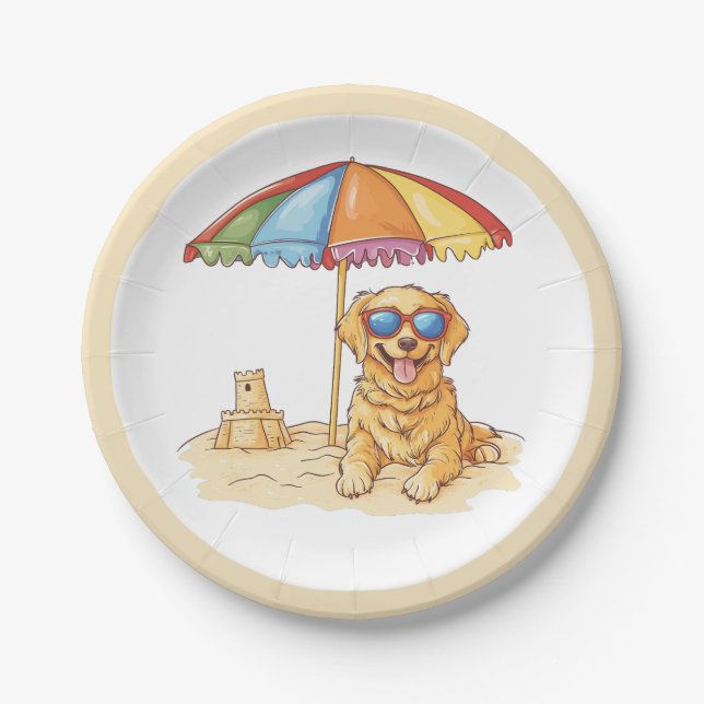 Golden Retriever Beach Dog Paper Plate (Front)