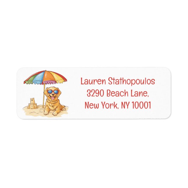 Golden Retriever Beach Dog Return Address Label (Front)