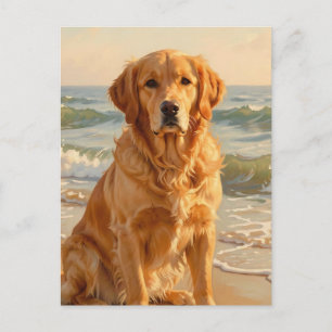 Golden Retriever Beach Ocean Portrait Postcard
