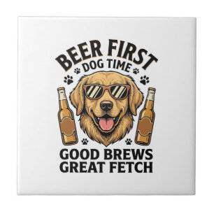 Golden Retriever Beer Shirt Funny Dog Lover Vintag Ceramic Tile