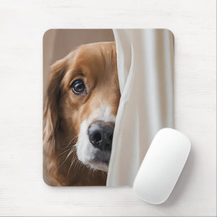 Golden Retriever Behind a Curtain Mouse Pad