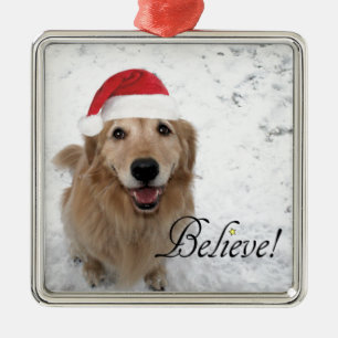 Golden Retriever Believe Christmas Metal Tree Decoration