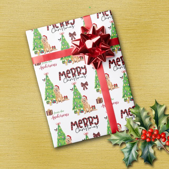 Golden Retriever, Bird, and Christmas Tree Wrapping Paper (Creator Uploaded)