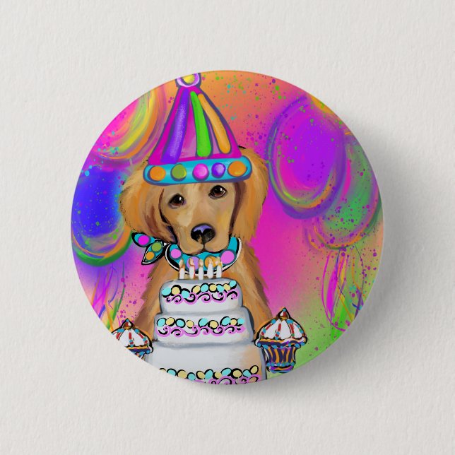 Golden Retriever Birthday 6 Cm Round Badge (Front)