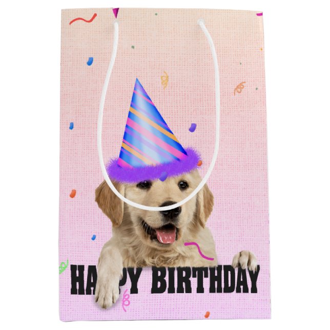 Golden Retriever Birthday Confetti     Medium Gift Bag (Front)