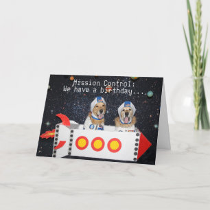 Golden Retriever Birthday Outer Space Blast Card