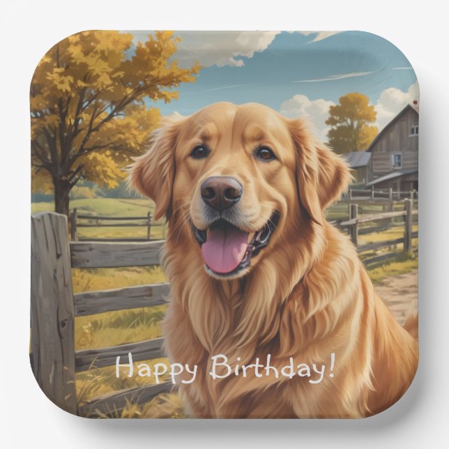 Golden Retriever Birthday Paper Plate (Front)