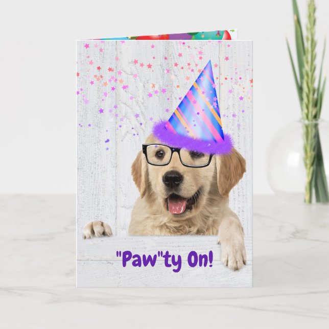 Golden Retriever Birthday Party Dog  Card (Front)