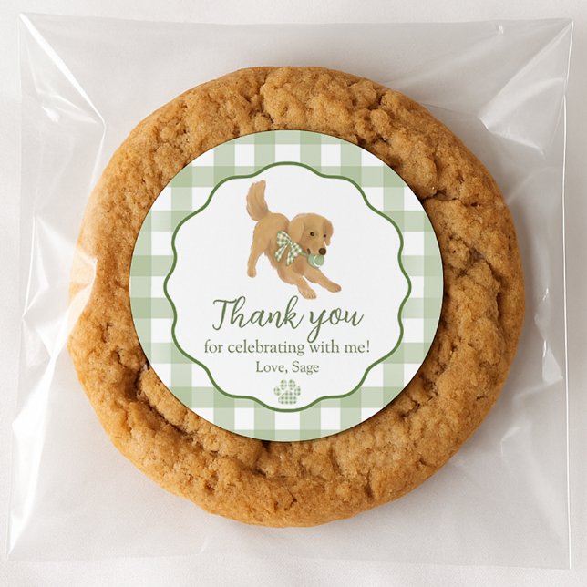 Golden Retriever Birthday Party Favour Thank You Classic Round Sticker (Creator Uploaded)