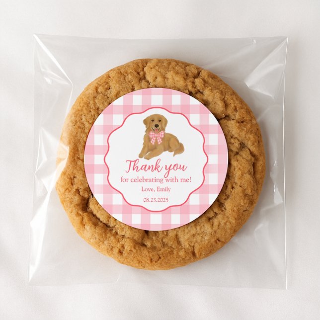 Golden Retriever Birthday Party Favour Thank You Classic Round Sticker (Creator Uploaded)