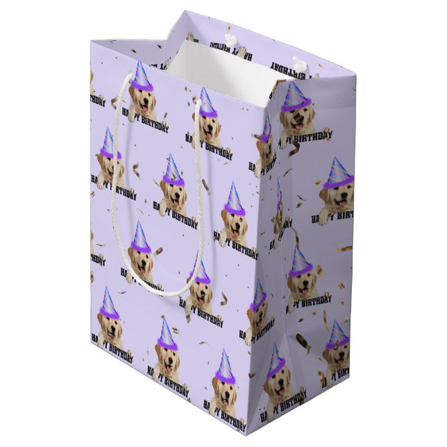 Golden Retriever birthday with confetti Medium Gift Bag (Back Angled)