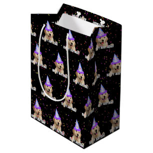 Golden Retriever birthday with confetti Medium Gift Bag