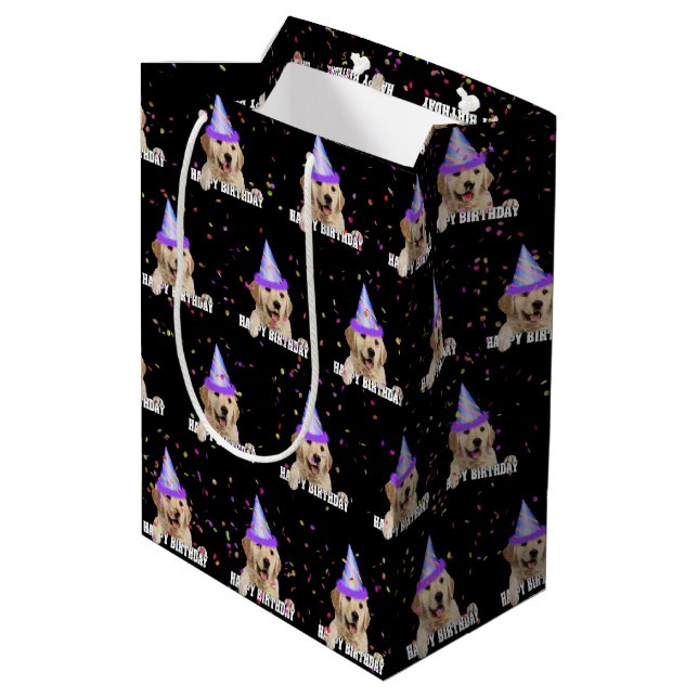 Golden Retriever birthday with confetti Medium Gift Bag (Back Angled)