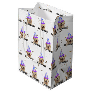 Golden Retriever birthday with confetti Medium Gift Bag