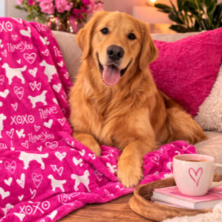 Golden Retriever Blanket with Heart Doodles 