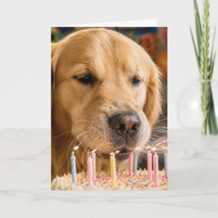 Golden Retriever Blowing Out Birthday Candles Card