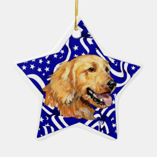 Golden Retriever Blue Star Ceramic Ornament
