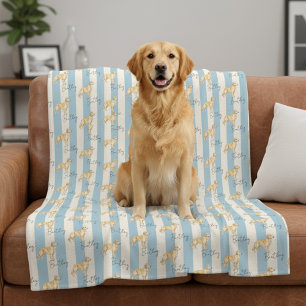 Golden Retriever Blue Stripe Pet Name Fleece Blanket