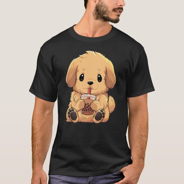 Golden Retriever Boba Tea Bubble Tea Anime Kawaii  T-Shirt (Front)