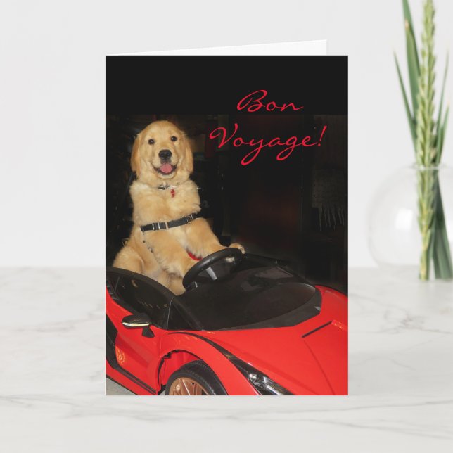 Golden Retriever Bon Voyage in Car Card (Front)