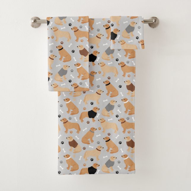 Golden Retriever Bones and Paws Bath Towel Set (Insitu)