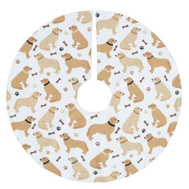 Golden Retriever Bones and Paws Brushed Polyester  Tree Skirt (Front)