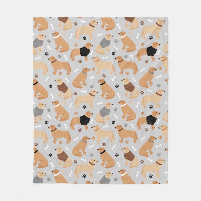 Golden Retriever Bones and Paws Fleece Blanket (Front)