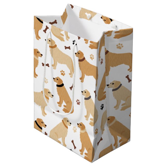 Golden Retriever Bones and Paws Medium Gift Bag (Front Angled)