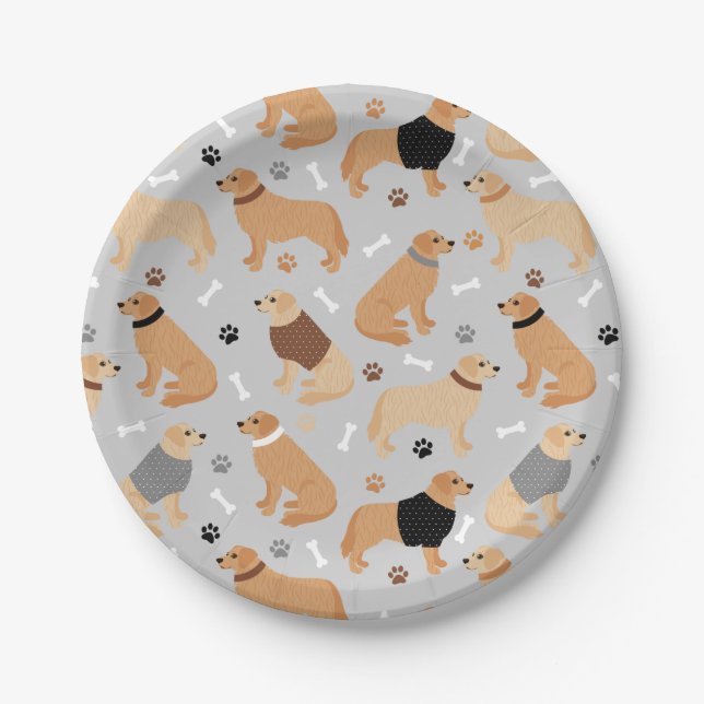 Golden Retriever Bones and Paws Paper Plate (Front)