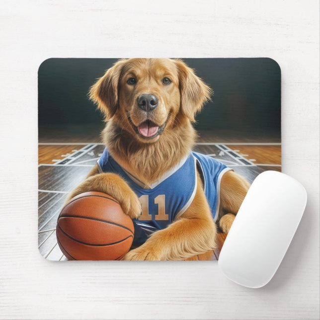 Golden Retriever Bsketball Player Mouse Pad (With Mouse)
