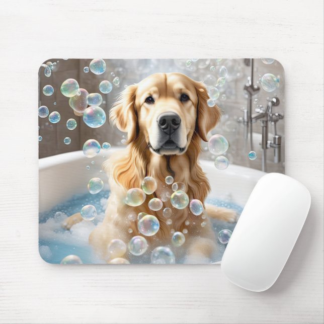 Golden Retriever Bubble Bath Mouse Pad (With Mouse)