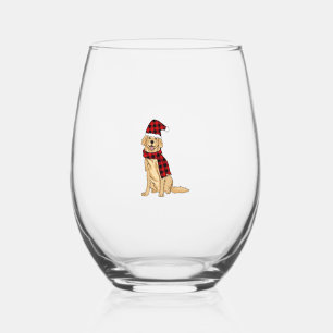 Golden Retriever Buffalo Plaid Retriever Dog Lover Stemless Wine Glass