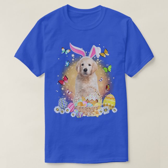 Golden Retriever Bunny Dog With Easter Eggs Basket T-Shirt (Design Front)