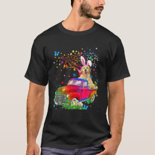 Golden Retriever Bunny Truck Hunting Eggs Tree Eas T-Shirt