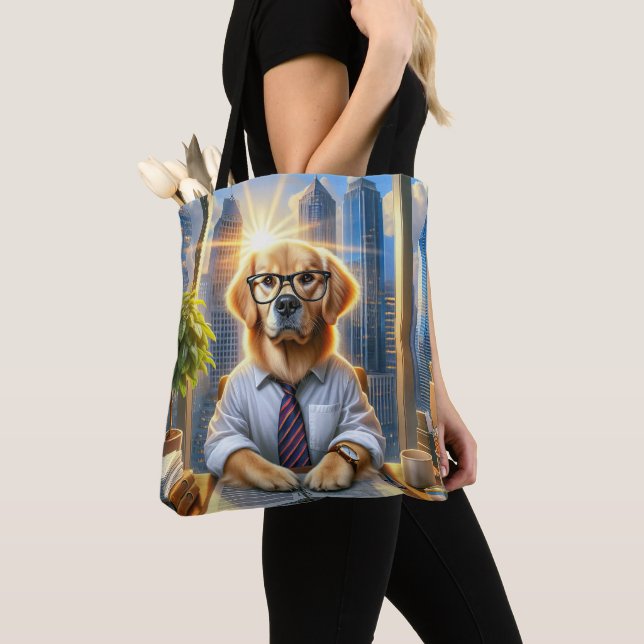 Golden Retriever Businessman In Office Tote Bag (Close Up)