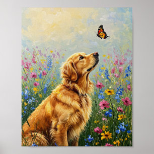 Golden Retriever & Butterfly Expressive Art Poster