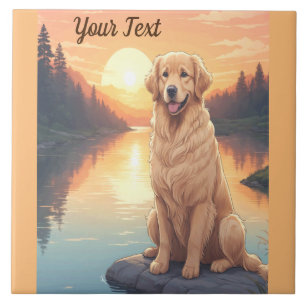 Golden Retriever by Lake Ceramic Tile