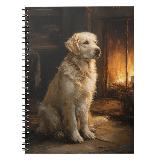Golden Retriever by the Fireplace Notebook (Front)