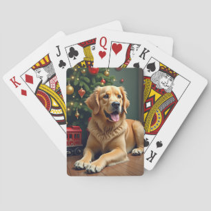 Golden Retriever by the Toy Train Christmas Playing Cards