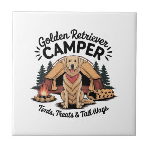 Golden Retriever Camper� Tents, Treats & Tail Wags Ceramic Tile