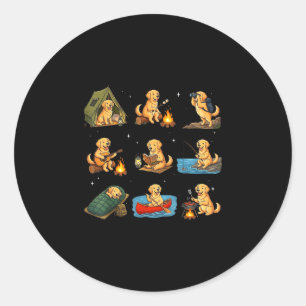 Golden retriever camping cute dog hiking camper  classic round sticker