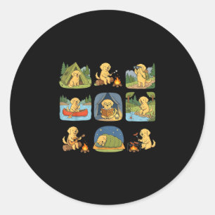 Golden retriever camping cute dog hiking camper classic round sticker
