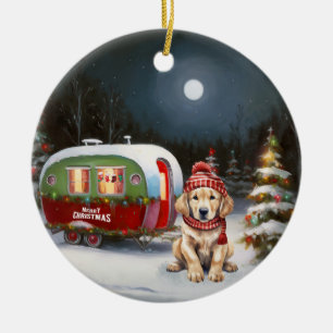 Golden Retriever Caravan Christmas Adventure Ceramic Ornament