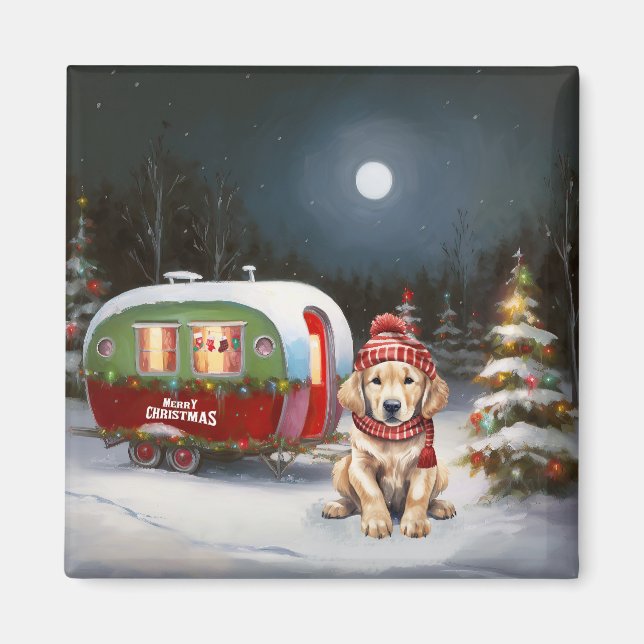 Golden Retriever Caravan Christmas Adventure Magnet (Front)