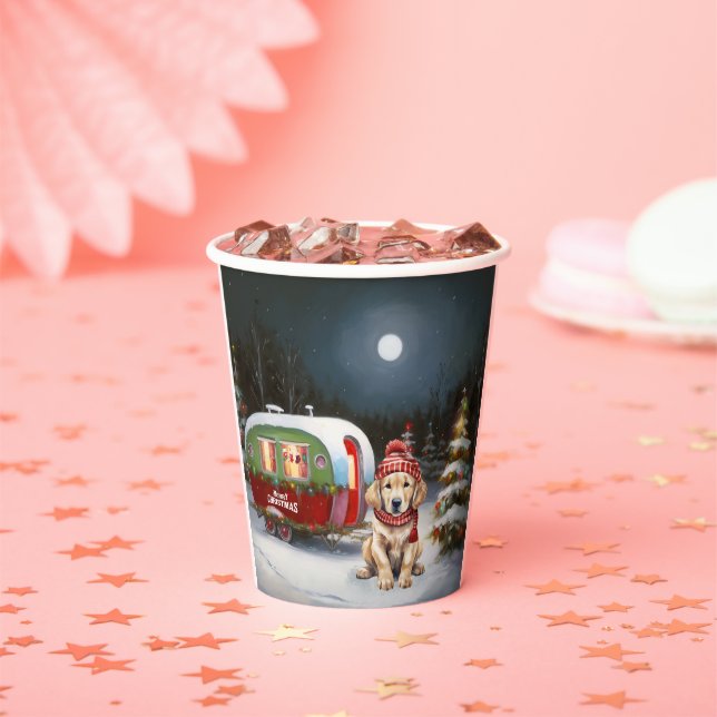Golden Retriever Caravan Christmas Adventure Paper Cups (Insitu)