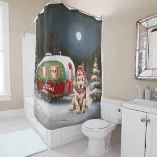Golden Retriever Caravan Christmas Adventure Shower Curtain