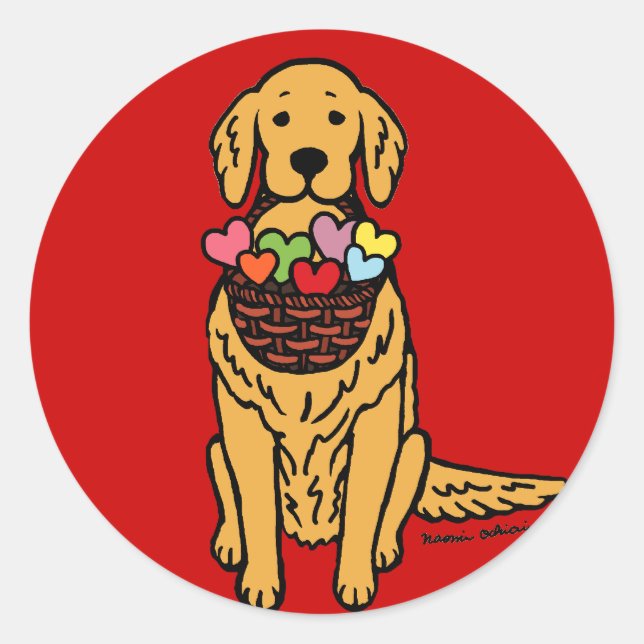 Golden Retriever Cartoon Classic Round Sticker (Front)